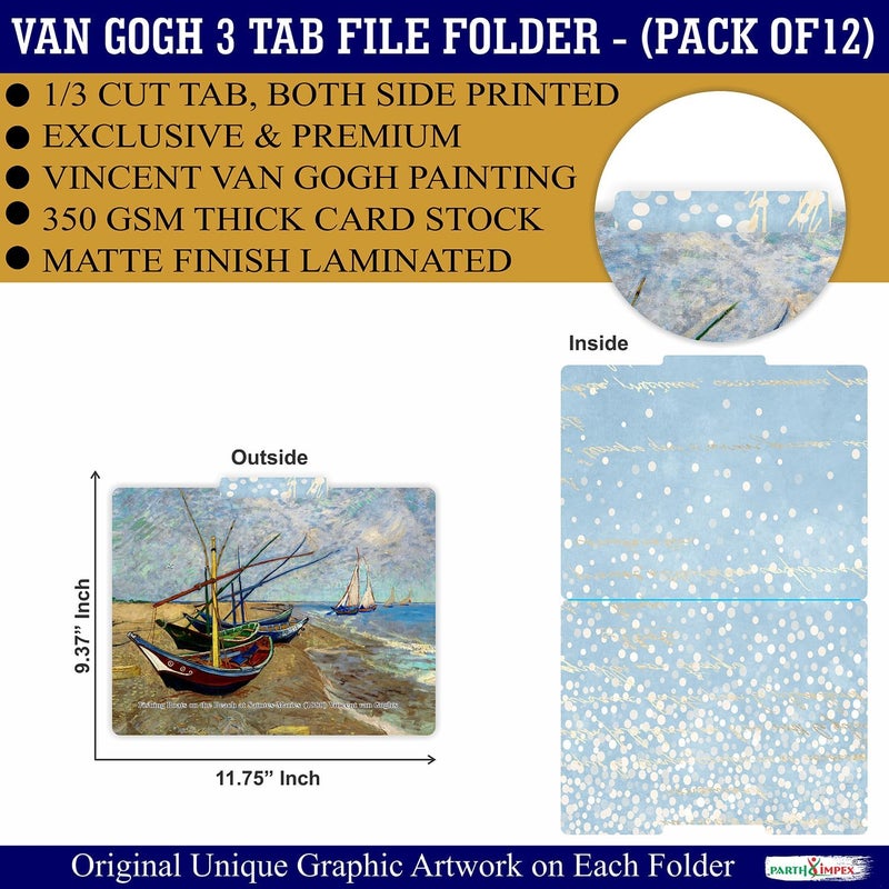 PARTH IMPEX 12 Pack Vincent Van Gogh Decorative File Folders, 1/3 Cut Tab with Assorted Positions, Letter Size Paper Holders (9.37” x 11.75”) Matte Finish Laminated for Office School Work - Image 2